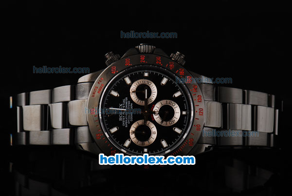 Rolex Daytona Swiss Valjoux 7750 Automatic Movement PVD Case with Black Dial-White Markers and PVD Strap - Click Image to Close